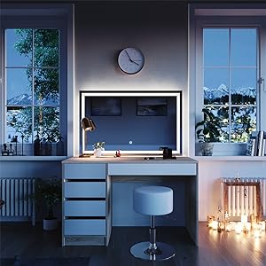 Sherry White Dressing Table with LED Mirror and Stool